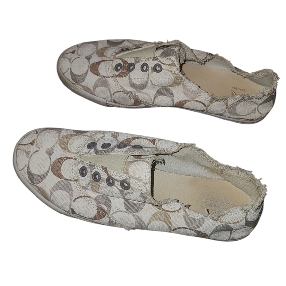 COACH Katie Slip-On Sneakers - Cream and Brown Logo No Lace (Elastic) Size 9.5B - Picture 5 of 14